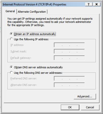 2. Select Obtain an IP address automatically and Obtain