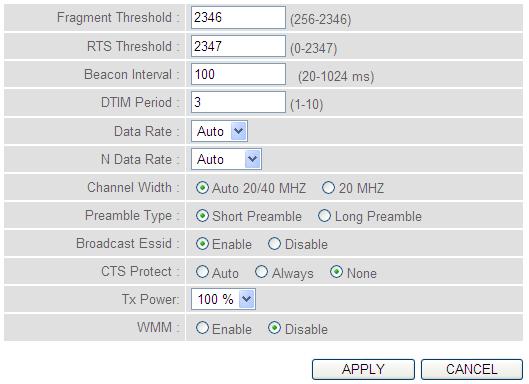 2-7-2 Advanced Wireless Settings This router provides some advanced control of wireless parameters, if you want to configure these settings, click the Wireless menu on the upper-right side of the web