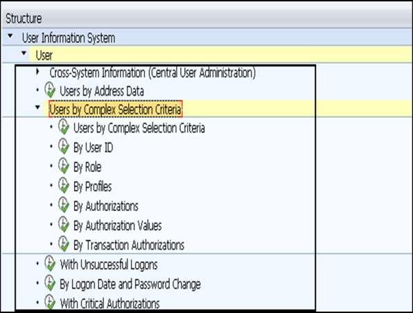 To open User Information System, Run Transaction: SUIM In a User Information System, you have different nodes that can be used to perform different functions in a SAP system.