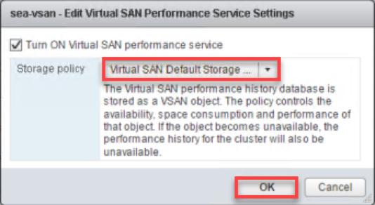 Select Health and Performance from the vsan Section and click Edit to edit the performance settings. Select the Turn On vsan performance service check box.