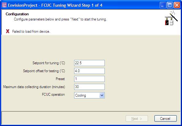 Configure Temperature Control When the wizard starts-up it can optionally load the temperature control settings from the device.