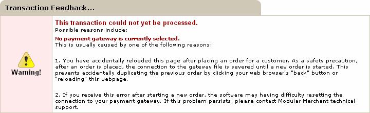 A sample of an error message in step 5 of the Place an Order process.