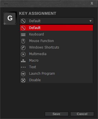 Keys Macro Sets a macro to the selected key. Select a macro from the Assign Macro drop-down menu to set a programmed macro to the selected key.