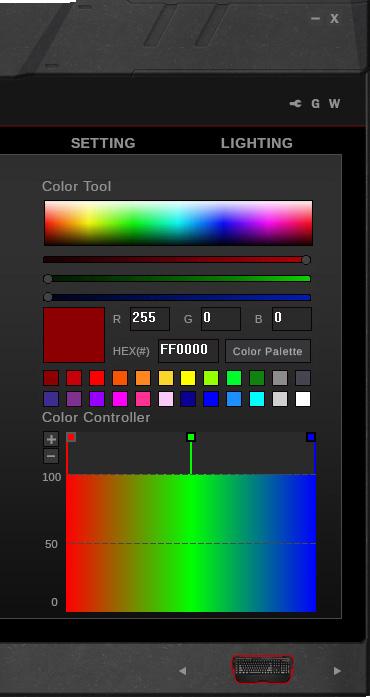 Accessing the Color Palette The color palette can be accessed by clicking on the Color Palette button in the Lighting Profiles menu or the