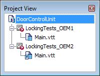 Use Cases 7.1 Generating Two Similar Test Units for Different OEMs Setup There is a vteststudio project for the test of the door control unit.