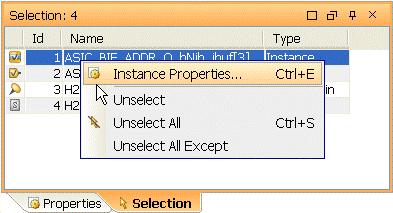 Figure 7-21: Selection View To sort elements, click on the column header to use as alpha-numeric sort criteria.