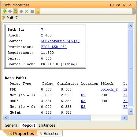 R Using the TimeAhead Static Timing Analysis Environment (PlanAhead) Displaying Path Details When a path is selected from the list, the Path Properties view is populated with information about the