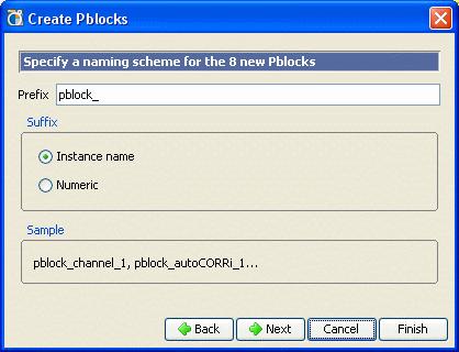 To create multiple Pblocks for specific netlist instances: 1. Select the instances to include in a Pblock. 2. Select Tools > New Pblocks. The Create Pblocks wizard will appear.