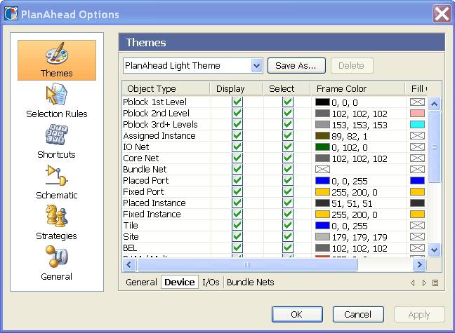 Chapter 3: Using the Viewing Environment R Setting Device View Display Options The Device tab allows you to adjust the default color, visibility and selection options for each object type in the