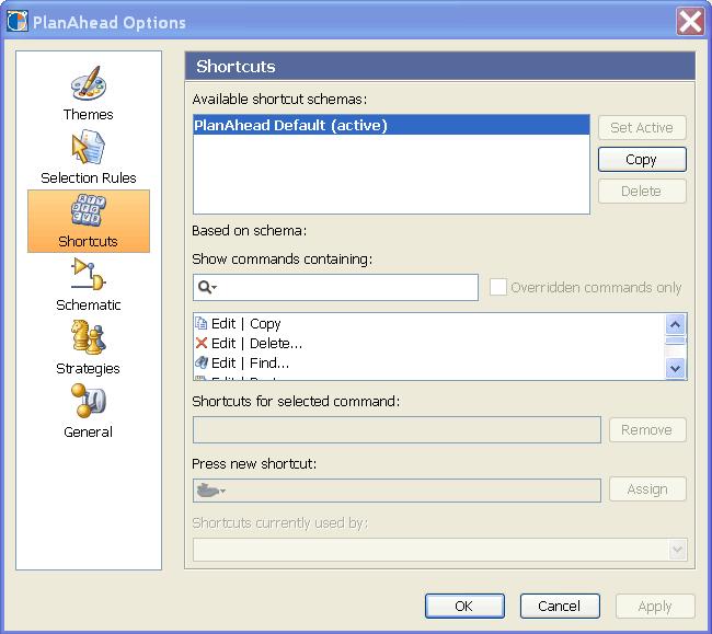 Chapter 3: Using the Viewing Environment R Figure 3-25: Shortcuts Options The Shortcuts dialog box provides a helpful interface to create new Shortcut schemas which contain custom shortcut settings.