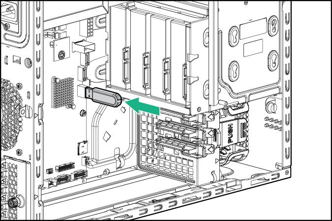 6. Remove the air baffle. 7. Install the device adapter on the system board. 8. Install the air baffle. 9. Install the access panel. 10. Install the bezel. 11.