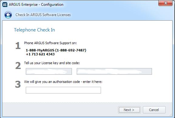 ARGUS Enterprise Call the software support number for your region. Be prepared to give Support your license key and site code.