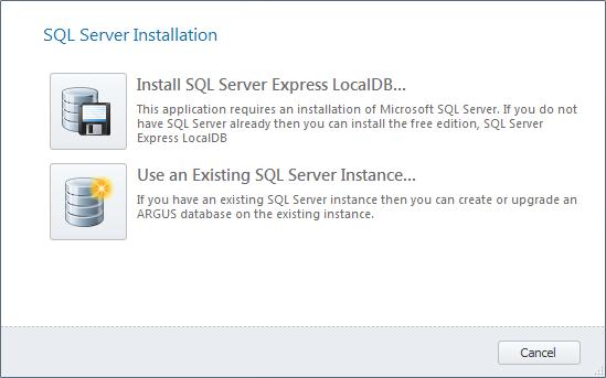 SQL Server Installation Options ARGUS Enterprise The Database Wizard offers two Installation Types.