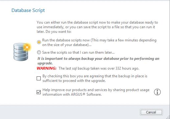 Click Next to upgrade the existing database.
