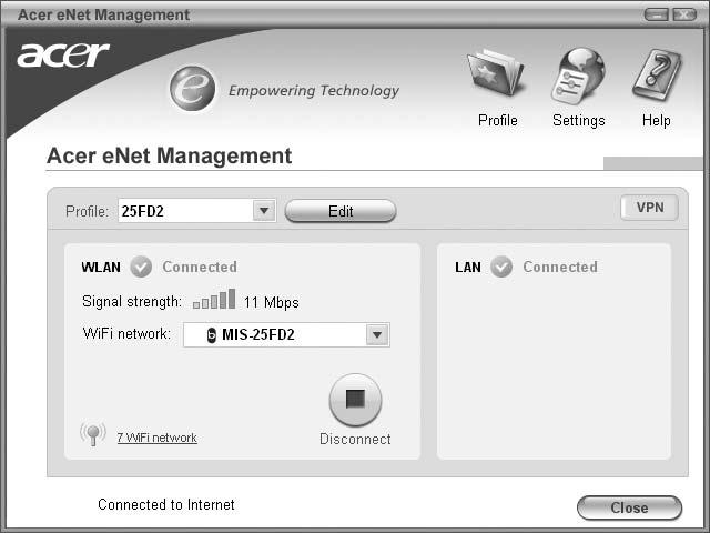 7 Empowering Technology Acer enet Management can save network settings for a location to a profile, and
