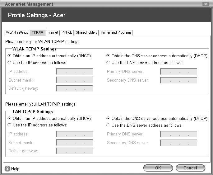 Settings stored include network connection settings (IP and DNS settings, wireless AP details, etc.