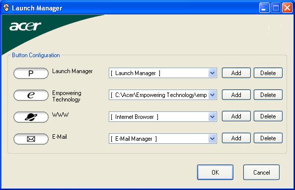 Launch Manager Launch Manager allows you to set the four easy-launch