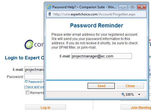 I. Logging in (for registered users only) To log in to Comparion enter your email address and your password in the LEFT HALF of the Login screen found at http://comparion.expertchoice.com Figure 1.