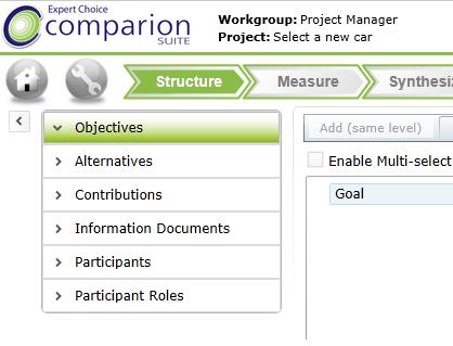 III. Adding Objectives We can add objectives to a created project from the Structure