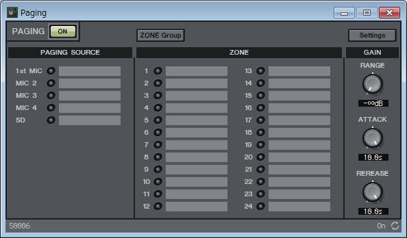 Paging component editor Paging component editor Here you can make basic settings for paging broadcast. 1 2 3 1 PAGING [ON] button Turns the paging function on/off.
