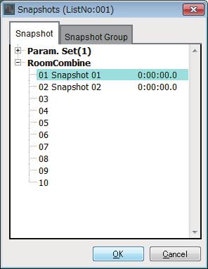 Remote Control Setup List dialog box Snapshots dialog box for lists Use this when registering a snapshot or snapshot group in the Remote Control Setup List dialog box.