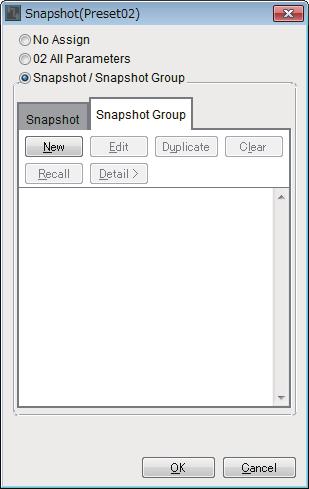 Preset dialog box Using a preset to recall multiple snapshots 1 5 6 3 4 2 7 8 Open the [Snapshot Group] tab.
