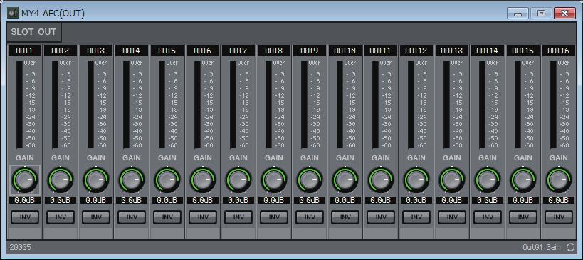 SLOT OUT editor SLOT OUT editor Here you can make settings for the Mini-YGDAI card outputs, and view the levels of the audio signals that are being output.