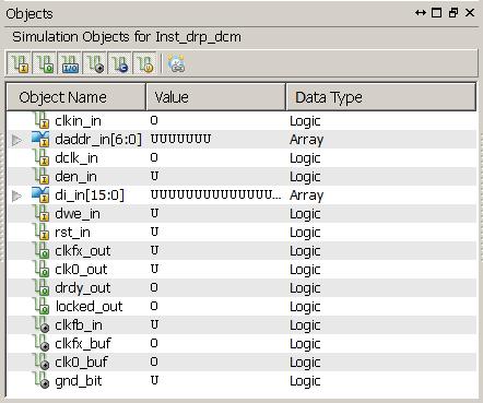 In the Instances and Processes panel, expand the hierarchy under drp_demo_tb as shown in Figure 4-16. 2. Click the Inst_drp_dcm entity.