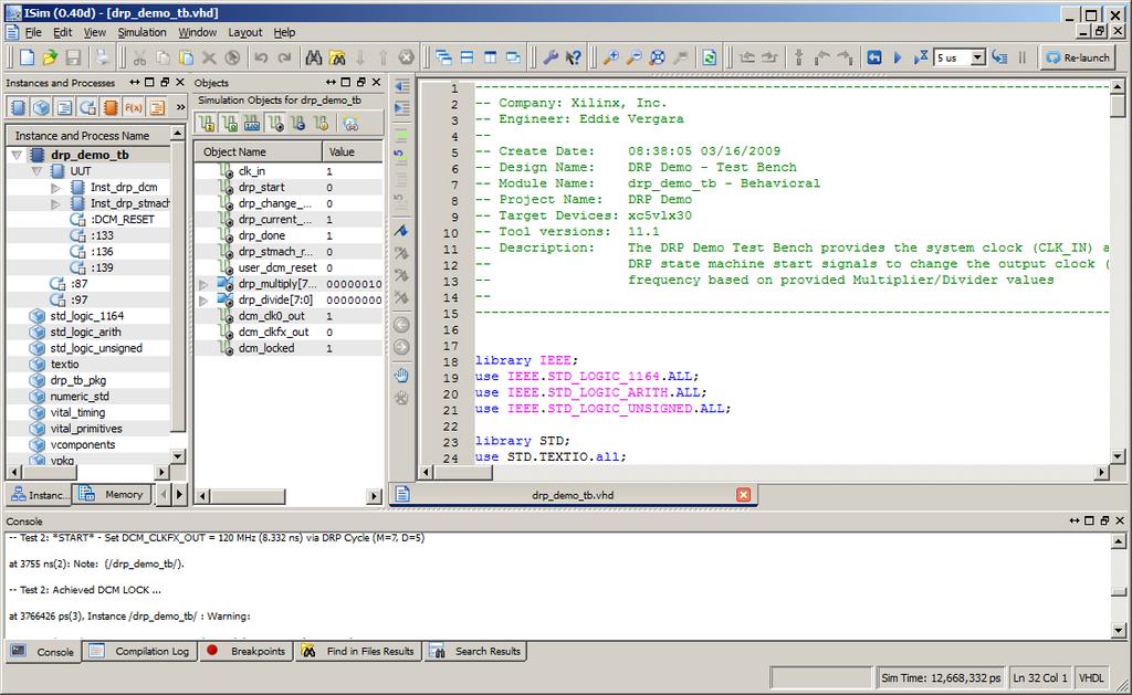 Chapter 4: Using the ISim Graphical User Interface Debugging the Design Now that you have examined the design using markers, cursors, and multiple wave configurations, you will now use ISim debugging