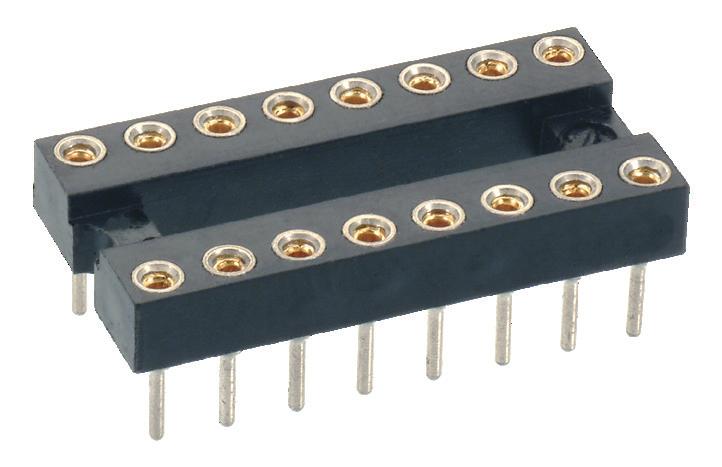 IC Sockets Dual Row IC Socket Socket accepts IC leads Ø0.41 to 0.56mm. End and side stackable. Utilises four finger Beryllium Copper contact technology.