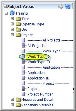 4. In the left-hand selection pane of the Answers interface, click the small icon for the Project table