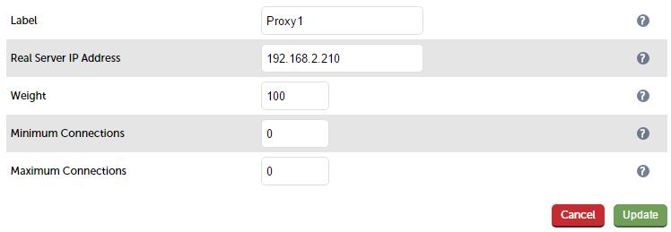 Change the Real Server IP Address field to the required IP address, e.g. 192.168.2.210 6. Click Update 7.