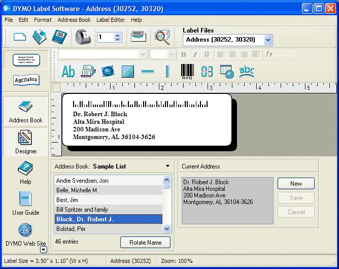 Working with Lists Using the Address Book The Address Book is displayed in a panel at the bottom of the DYMO Label main window.