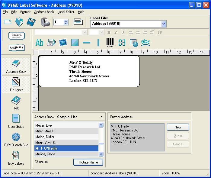 Getting Started The DYMO Label Software window appears containing a blank label.