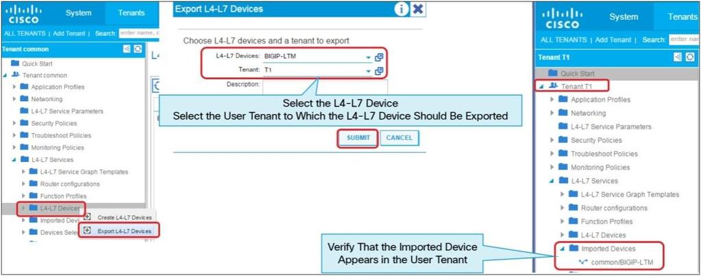 We always need export even L4-L7 device is defined in common. Figure 69.