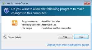 4.0 Install Software You will then need to start the AssetGen installation program which uses Administrator privileges. Double click on AssetGenInstaller.