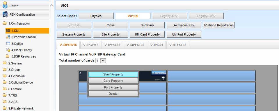 5. Configuring the V-SIPGW16 Card a.