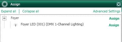5. After you add a QSE-CI-DMX you will need to assign the DMX 1-Channel Lighting fixture to the Output 6.