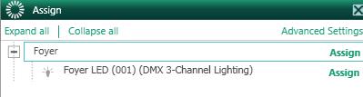 5. After you add a QSE-CI-DMX you will need to assign the DMX 3-Channel Lighting fixture to the Output 6. Assign proper DMX 3-Channel Lighting Output to the correct QSE-CI-DMX Controller 7.