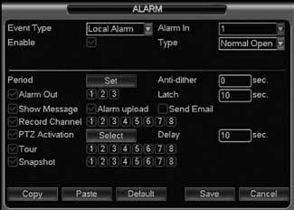 in the Alarm interface enable the snapshot function for specified channels.