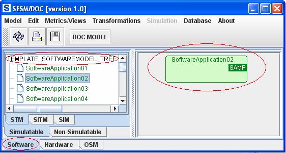 section which has Template_SoftwareModel_Tree (a tree structure only for software models) and also a view for software models (see the softwareapplication02 model in the right panel).