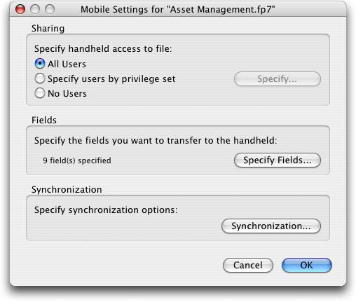 3-4 FileMaker Mobile User s Guide Setting up FileMaker Pro databases to work with FileMaker Mobile Note To set up databases, your access privileges must include Design Layouts.
