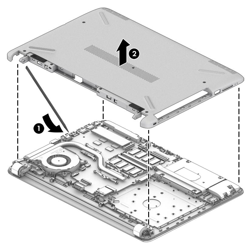 2. Remove the 6 Phillips PM2.5 12.0 screws (2) that secure the bottom cover to the computer. 3.