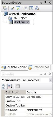 Saving the file does not change the name of the form. To do this, in the Solution Explorer window, select the form 1 file. The Property window changes to reflect what you have selected.