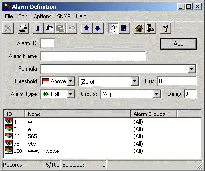 Alarms (SNMP) Standard 1.0 Follow the steps in Procedure 20 to add an alarm definition. Note: For more information concerning adding or modifying an alarm definition, select the Help > Window option.