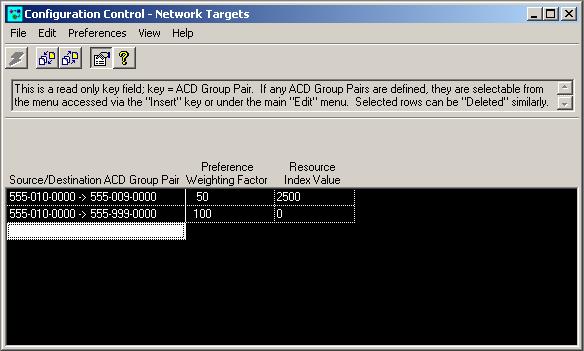 June 2005 Configuration Control Changing network targets The Config > Networking option allows you to set the Preference Weighting Factor for networked ACD groups.