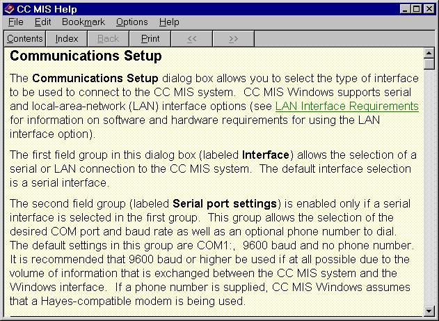 June 2005 Online Help windows 3 Select any sub-topic (for example, Communication Setup), and a Help window appears with