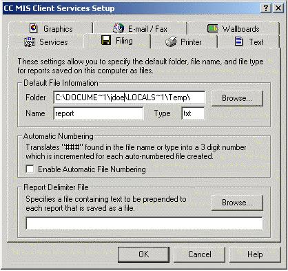 June 2005 Accessing CC MIS using the supervisor interface Filing tab The Filing tab allows you to specify the default folder, file name, and the file