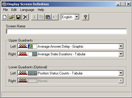 Queue Statistics display Standard 1.0 Figure 64: Display Screen Definition window Note: Refer to the CC MIS online Help for descriptions of the fields on the Display Screen Definition window.