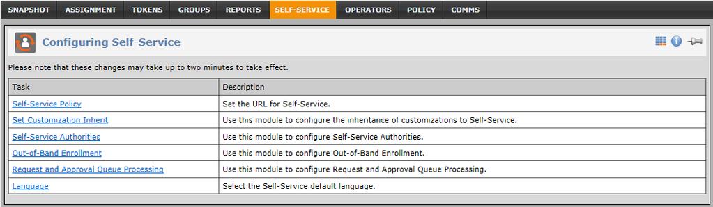 11 VS > SELF-SERVICE 11 VS > SELF-SERVICE SAS Self-service enables organizations to: Empower users to perform simple authentication management functions such as resetting PINs, reporting lost tokens
